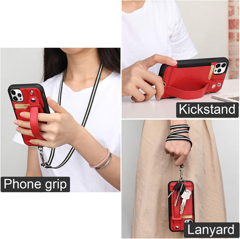 TOOVREN for iPhone 12 Pro Max for Women and Girls with Card Holder Kickstand Adjustable Lanyard Neck Strap, Phone Protective Back Cover for iPhone...
